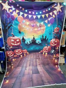lot 9178 image: Halloween Party Photo Backdrop Banner Jack-o-Lantern Pumpkin Castle 6 x 9