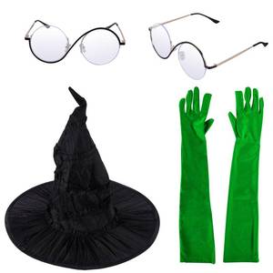 lot 10347 image: xutengy Witch Costume Set for Women - Premium Witch Hat, Green Gloves & Gothic Glasses Accessories for Halloween Parties Cosplay Themed Events