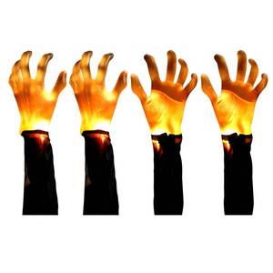 lot 10357 image: 4 Pack Halloween Decorations Light Up Hand Stakes, Decor Props for Outdoor, Yard, Patio and Haunted House