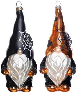 lot 10360 image: Set of 2 Hand Blown Glass Halloween Gnomes Ornaments for Christmas Tree