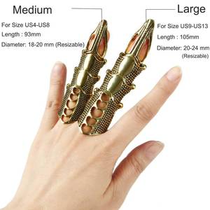 lot 10369 image: Aekvinks 3pcs Resizable Full Finger Ring Metal Long Finger Claws Armor Knuckle Rings Vintage Halloween Ring Cosplay Jewelry For Men Women (Large Size 9-13)