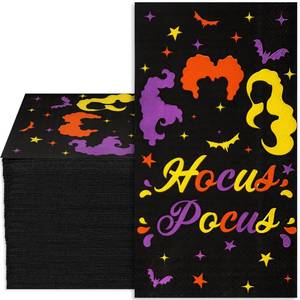lot 10388 image: Whaline Halloween Guest Napkins 4.3x7.8 Inch Hocus Pocus Disposable Napkins Large Colorful Guest Towel Napkins Halloween Witch Paper Napkins for Halloween Dinner Party Supplies,80Pcs