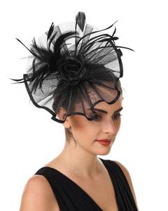 lot 10393 image: Lucky Leaf Girl Lady Hat Headwear Organza Church Feather Clip Fascinators Hat Wedding Party Cap for Women(Black)