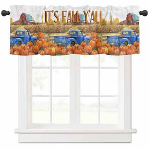 lot 10395 image: Mahcscha Valances for Windows Its Fall Yall Retro Blue Truck Pumpkin Farmhouse Kitchen Curtains Valances Rod Pocket Small Window Treatments Valance Curtains for Living Room Bedroom, 60x18 Inch