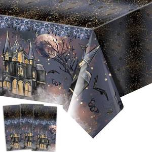lot 10396 image: WorldBazaar Halloween Tablecloth Disposable Plastic 3 Pack Halloween Indoor Decorations Black Purple Halloween Table Cover Party Decorations 54 x 108 Holiday Supplies