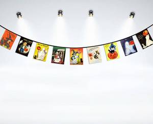 lot 10397 image: Happy Halloween Fabric Banner - Shake & Quake, Retro Style Design with Pumpkin, Cat, Witch & Wizard for IndoorOutdoor Decorations & Party Trick or Treat Sign