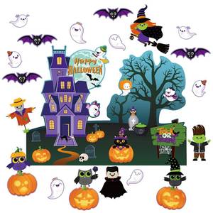 lot 10400 image: Halloween Bulletin Board Decorations Halloween Classroom Cutouts Paper Trick Treat Pumpkin Owl Cat Bat Witch Ghost Castle Decors for Holiday School Classroom Bulletin Board Decor
