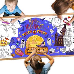 lot 10401 image: FIPKE Halloween Giant Coloring Poster, 30 x 72 Inch DIY Coloring Table Cloth for Kids, Halloween Party Themed Poster Table Cover for Classroom Wall, Large Coloring Tablecloth for School Parties