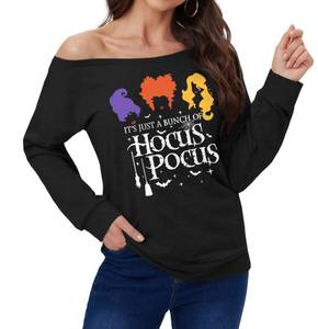 lot 110416 image: ALIREVERIE Womens Halloween Off Shoulder Pumpkin Graphic Sweatshirt Spooky Printed Long Sleeve Shirt Magic S