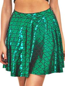 lot 110418 image: GRAEEN Green Mermaid Skirts Fish Scale Skater Skirts Sparkly Flared Pleated Mini Skirt Party Costumes Skirt for Women (Small, Deep Green)
