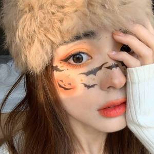 lot 110421 image: 5 Sheets Halloween Bat Temporary Face Tattoos Sticker Pumpkin Bat Temporary Tattoo Waterproof Makeup Decorate Kit for Women and Girl Halloween Body Art Costume Accessories Party Supplies