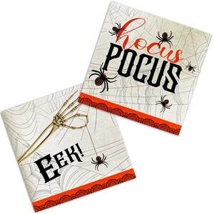 lot 110424 image: ECOHOLA 50 Count Hocus Pocus Napkins, Spiders and Skeleton Hand Design Disposable Paper Napkins for Trick or Treat and Halloween Party Decorations, 3 Plys