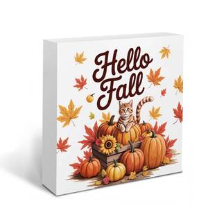 lot 110430 image: Rustic Tis the Season Pumpkin Wood Box Sign, Farmhouse Retro Fall Artwork Decor, Autumn Harvest Thanksgiving Wooden Desk Block Signs Home Shelf Office Decoration 5 x 5 Inches