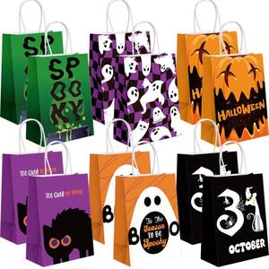 lot 110445 image: AmazingSpark 24 Pcs Halloween Pumpkin Gift Candy Bags Halloween Goodie Paper Bags with Handle for Snacks Treat Cookie Wrap Party Favors Supplies Trick or Treat Horror Theme Birthday Baggies Pouch
