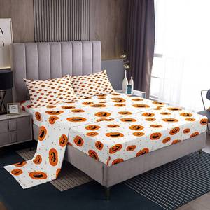 lot 110453 image: Feelyou Pumpkin Lantern Bed Sheets Happy Halloween Decor Sheet Set for Kids Boys Girls Cute Pumpkin Dots Bed Set Cartoon Lovely Sheets Bedroom Collection 4Pcs Queen Size