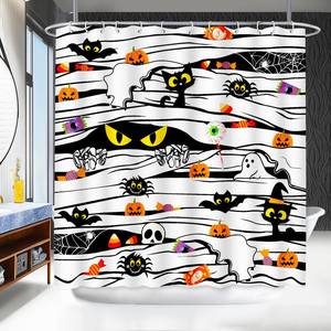 lot 110455 image: Lutto Halloween Shower Curtain for Bathroom, Cute Ghost Shower Curtain with Hooks for Halloween Bathroom Decor, 72 X 72 Inch