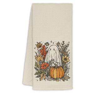 lot 110458 image: ZOFGUO Halloween Fall Ghost Kitchen Towels, Halloween Ghost Decor Hand Towels for Bathroom, Retro Rustic Autumn Pumpkin Botanical Decorative Dish Tea Towel for Kitchen Decor, 16x24 Inch