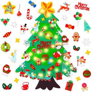 lot 110461 image: Felt Christmas Tree for Toddlers - 3.5 FT Wall Felt Christmas Tree for Kids with Lights and 32 Pcs Ornaments, DIY Xmas Gifts for Door Hanging Christmas Decorations (Batteries not Included)