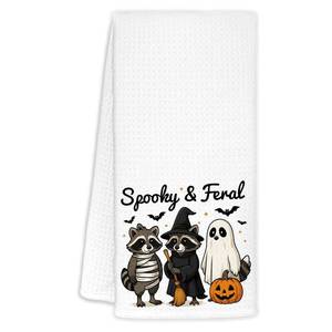 lot 110478 image: Z0FGU0 Halloween Raccoon Kitchen Towels, Raccoon Gifts for Women Hand Towels for Bathroom, Funny Spooky Feral Cute Witchy Ghost Trash Panda Decorative Dish Tea Towel for Kitchen, 16x24 Inch