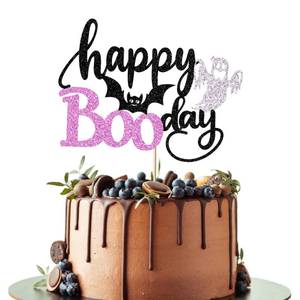 lot 110482 image: Leetaivie Glitter Happy Boo Day Cake Topper, Halloween Birthday Cake Topper, Boos Decoration Ghost Bat Spider Halloween Theme Birthday Party Cake Decorations
