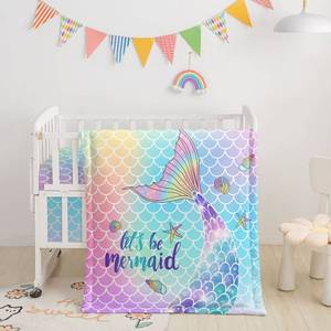 lot 10637 image: Datura Home 3pcs Nursery Crib Bedding Set Sheet & Skirt, Watercolor Butterfly Printed Nursery Bedding for Baby Boys and Girls (Rainbow Mermaid)