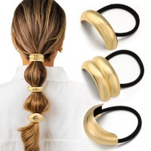 lot 10647 image: 3PCS Gold Hair Ties, Metal Hair Ties for Thick Hair, Elegant Durable Geometric Design, Gold Hair Accessories Stretchy and Non-Damage Ponytail Cuff Holders, 3 Styles in Box Holiday Gifts up