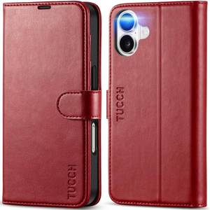 lot 10654 image: TUCCH Case Wallet for iPhone 16 (6.1) 2024, RFID Blocking Folio, Dark Red - Retail $21