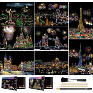 lot 10657 image: 8-Sheet Rainbow Scratch Art Set for Adults & Teens, A4 Landmark Designs