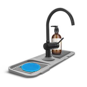 lot 10670 image: Silicone Kitchen Sink Splash Guard, 17.7 x 5.5, Kitchen Gadget- Water Drip Catcher Mat, Sink Accessories for Kitchen Counter, Serves as a Sponge Holder Mat Behind Faucet (Dark - Large)