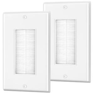 lot 10682 image: LEENUE Brush Wall Plate, Single Gang Cable Pass Through, 2 Pack, White