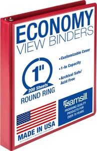 lot 10688 image: Samsill 1 Inch 3 Ring Binder, Economy Round Ring, Clear View Cover, 200 Sheet Capacity - for School, Home, Office - Red