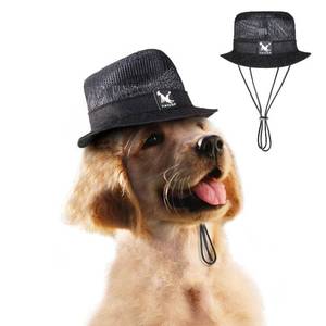 lot 10756 image: Harikaji Dog Top Hat, Pet Round Straw Hat, Dog Visor Mesh Sun Cap, Bucket Cap for Small Medium Large Dog Cats Rabbits(Black,M)