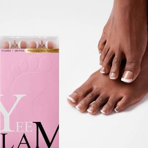 lot 107561 image: Toe Nail Press Ons - 240 Pcs Short French Tip Press on Toenails, Brown Pink Square Shape Matte Soft Gel Toe Nail Tips for Women