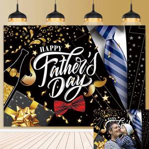 lot 107566 image: Happy Fathers Day Backdrop 8x6FT I Love Dad Black Gold Fathers Day Party Decorations Background for Photography Thank You Daddy Decoration Family Photo Props Favors
