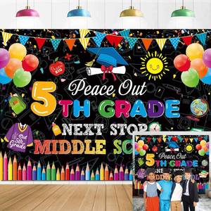 lot 107568 image: Peace Out 5TH Grade Next Stop Middle School Backdrop 6x4FT 5TH Grade Graduate Banner Background 2025 Fifth Graduation Decorations Supplies