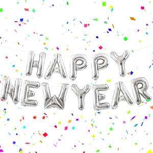 lot 107578 image: Happy New Year Balloons - 16 Inch Silver News Years Balloons -Happy New Year Banner Foil Balloon for New Year Decorations 2026 - News Years Eve Party Supplies 2026