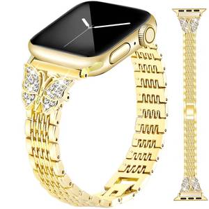 lot 107579 image: Newlibery Gold Watch Bands Women Compatible with Apple Watch 42mm 41mm 40mm 38mm, Bling Butterfly Dressy Bracelet Jewelry Metal Strap Replacement for iWatch Bands Series SE10987654321