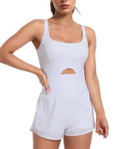 lot 107590 image: LOVE 3000 Workout Romper for Women  Zipper Pocket Athletic Jumpsuits, Yoga One Piece Bodysuit with Built in Shorts size medium