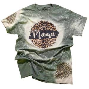 lot 107593 image: Mama Vintage Bleached T-Shirt Women Funny Leopard Graphic Mama Shirt Tee Casual Short Sleeve Letter Print Mom Tee Tops (Green, M)