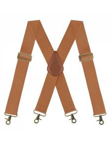 lot 107615 image: habibee Suspenders for Men Heavy Duty 2 inch X-back Belt with Mental Clips, Camel