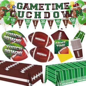 lot 107635 image: Football Party Supplies Kit Serve 24 Football Dinner Plates Dessert Plates