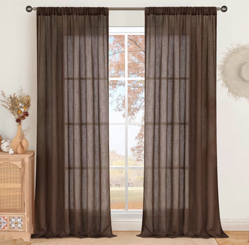 lot 5557 image: BGment Extra Long 108 Inch Length Curtains for Living Room Windows, Linen Brown Drapes Rustic Country Textured for Farmhouse Bedroom Decor Lightweight Rod Pocket, 2 Panels Set, Each 52 Inch Wide