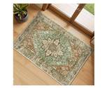 RELEANY Washable Area Rug, Small 2'x3', Brick/Brown/GreenNon-Slip, Water Repellent, Pet Friendly, Easy to Clean, Vintage Floral Boho Decor for Kitchen Entryway Bathroom - Retail: $20