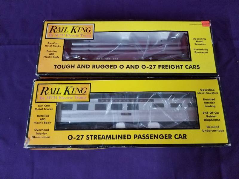 lot 2401 image: Rail King O & O-27 Freight Cars & O-27 Passenger Car.