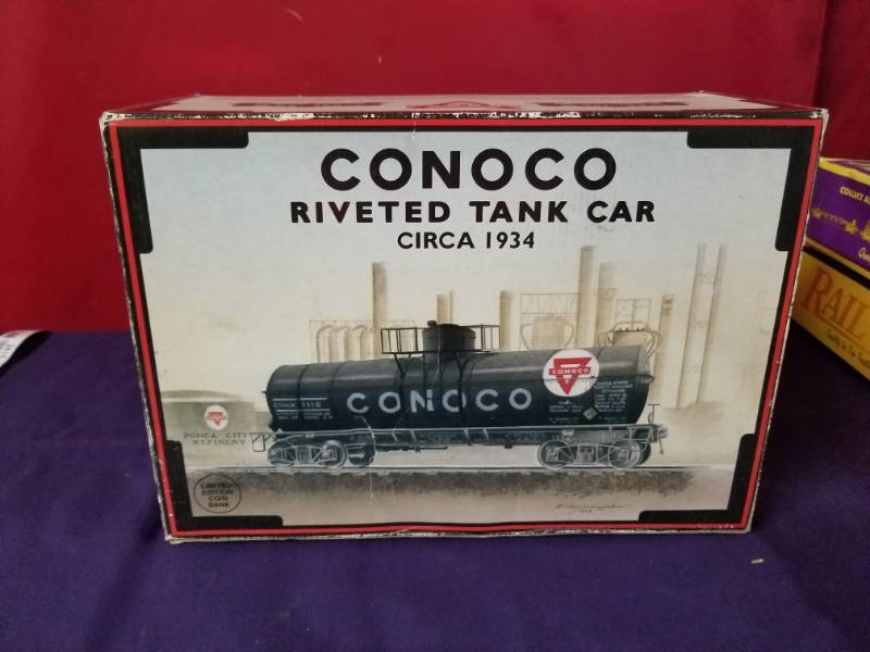 lot 2402 image: Conoco Riveted Tank Car Model Train Car