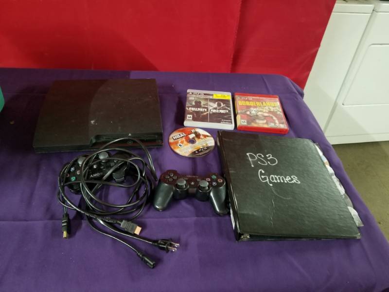 lot 2416 image: PS 3, Two Controllers, Cords and Lot of Games
