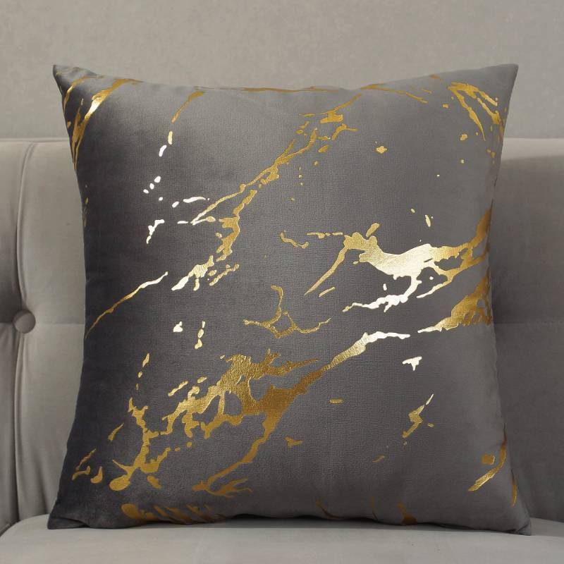 lot 60088 image: TAOSON Pack of 2,Velvet Marble Pattern Lines Geometric Bronzing Printed Cozy Soft Throw Pillow Cases Cushion Covers Shells for Sofa Couch Bed Home Decoration 18 x 18 Inches, Gray and Gold
