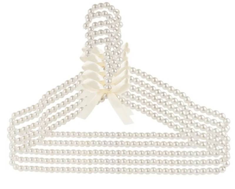 lot 60130 image: 16 inch Pearl Hanger Cute Ribbon Bow Hanger Elegant Clothes Hangers Metal Hangers, for Wedding Dress, Photographing, or Decorate your Closet