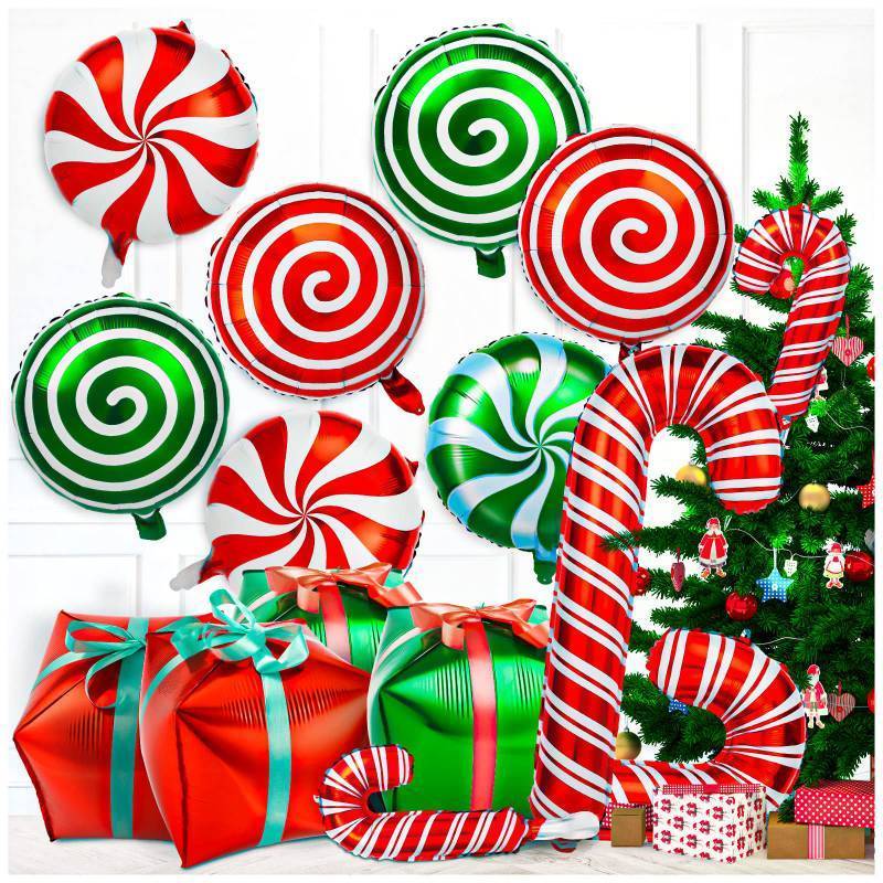 lot 60120 image: 32Pcs Christmas Balloons, Christmas Foil Candy Cane Balloon Mylar