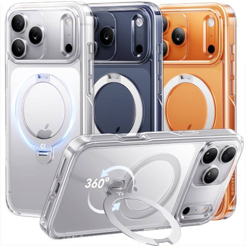 lot 7176 image: CASEKOO Clear for iPhone 17 Pro Case with 360 Spin Magnetic StandFit for MagSafe17FT Military ProtectionLong-Lasting Clarity Slim Frame Titanium Alloy Sturdy Stand 6.3, Clear